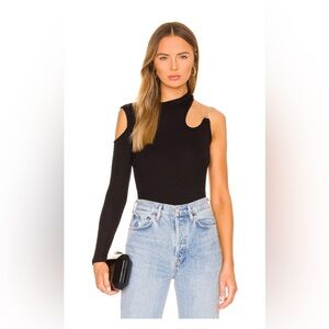 alene asymmetrical bodysuit in black